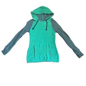 Evy’s Tree Pullover Hoodie Striped Sleeves Pocket Pouch Medium